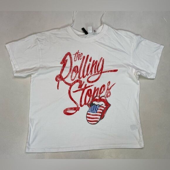 H&M The Rolling Stones Graphic T-shirt Women Large White Short Sleeve Music - Picture 1 of 5